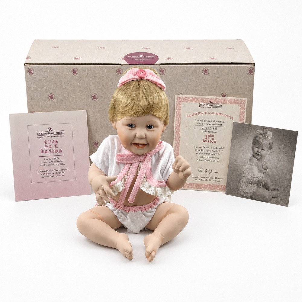 Ashton Drake Titus Tomescu Cute as a Button Porcelain Doll Barely Yours 1993 COA